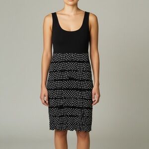 Joseph Ribkoff Black Polka Dot Midi‎ Dress Sz 8 Whimsigoth Dark Fairy Cocktail